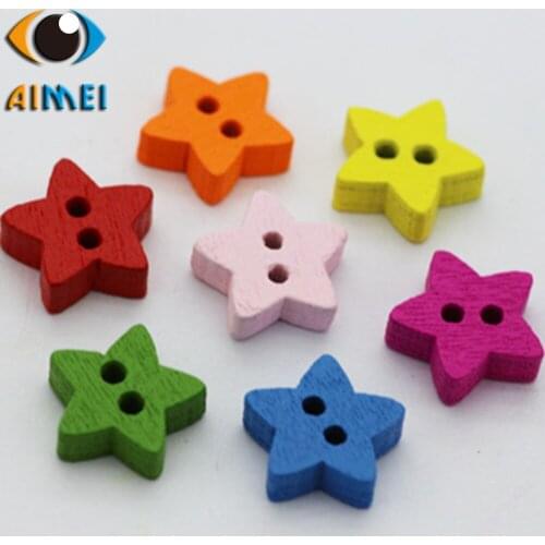 100pcs/lot Colorful Five-pointed Star Wooden Buttons For Colothing Five - Pointed Star Children 's Handwork Materials