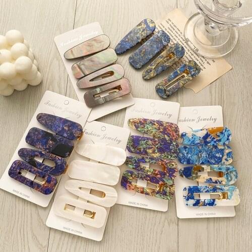 2PCS/Set Fashion WomenElegant Acrylic Geometric Hairpin Sweet Girl Hair Clip Marble Textured Barrettes Headband Hair Accessories