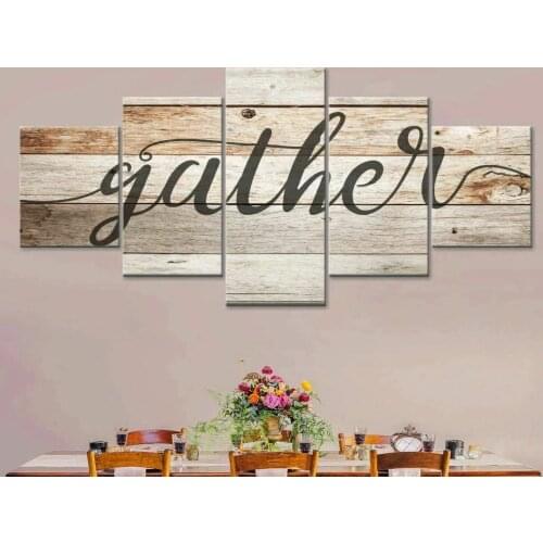 Gather Typo 5 Panel Canvas Picture Print Wall Art Canvas Painting Wall Decor for Living Room Poster No Framed