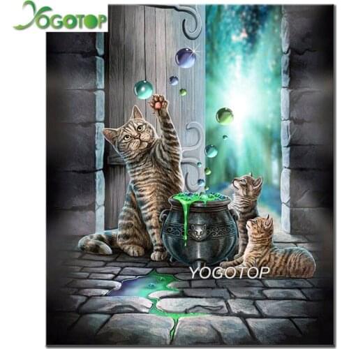 5D DIY Handmade full Diamond Painting Kits Three Cats play magic Cross Stitch Embroidery Mosaic Arts Crafts Gift Decor YY1865