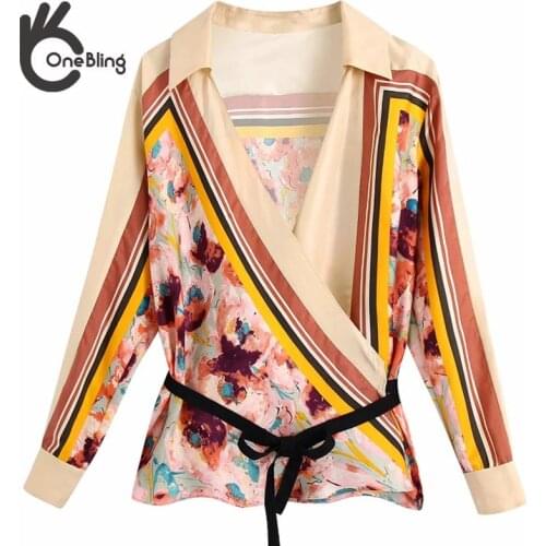 OneBling 2021 Za Woman Casual Traf Blouses Thin Summer Border Painted Floral Print Drop Shoulder Wrap Front Belted Loose Shirt