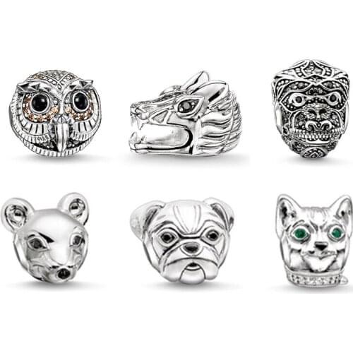 Owl Dragon Gorilla Monkey Mouse Bulldog Pug Cat Head Bead Most Fashion Karma Beads for Jewelry Making Fit Bracelets for Women