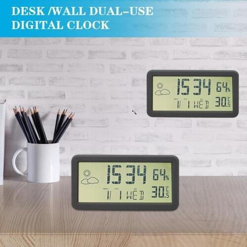 LCD Display Alarm Clock Desktop Digital Alarm Clock With Snooze Temperature Humidity Display Adjustable Nightlight