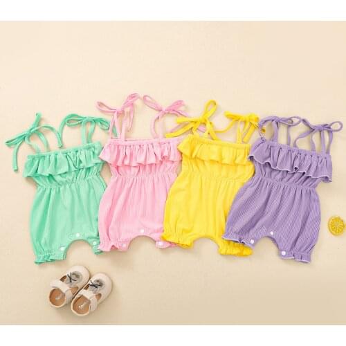 Baby Rompers Cute Newborn Baby Girls Clothes Infant Cotton Ribbed Sleeveless Strap Romper Jumpsuit 0-24 Months