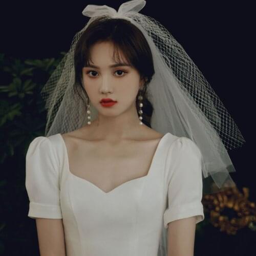 Bride double-layer bowknot short veil veil wedding headdress bowknot bridal shawl-style veil