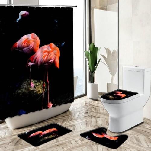 Flamingo Pattern Shower Curtain Set Wild Animal Nordic Home Decor Waterproof Bathroom Bathtub Non-Slip Rug Toilet Cover Bath Mat