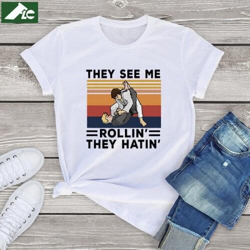 Taekwondo T shirt women clothing They See Me Rollin Martial Arts Vintage womens Shirts 100 cotton unisex clothes tees mens tops