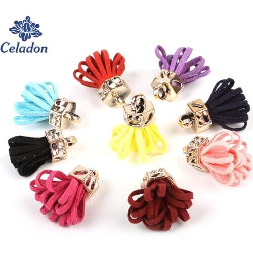 Hot 10pcs 12 Colors Suede Tassel Phone Straps Leather Tassels Silver Plated Caps Straps DIY Jewelry Making Charms Pendants 25mm