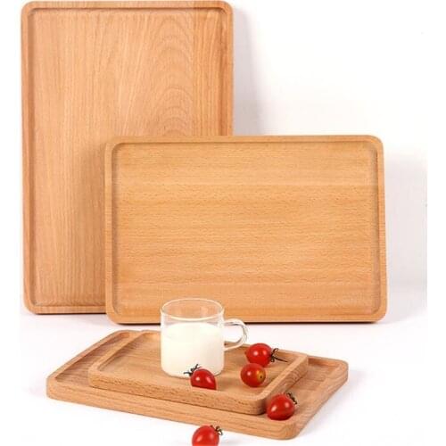 1pc Round Rectangular Wooden Tray Breakfast Food Dinner Dessert Tea Tray Wood Tray Family Kitchen Accessories Organizer
