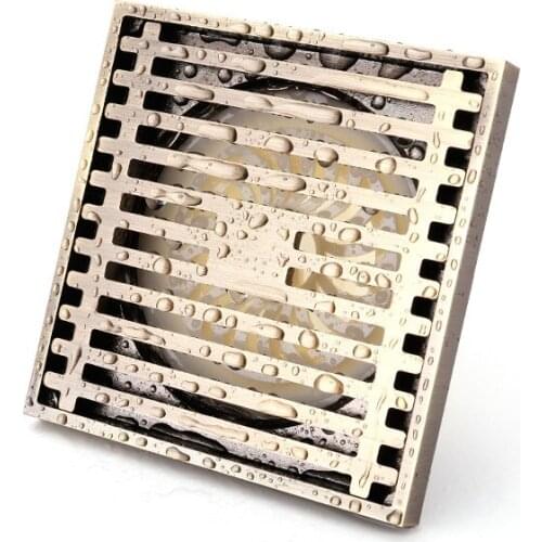 10cm Square Shower Drains Brass Bathroom Floor Drain Balcony Deodorant Bath Drain Strainer Cover Waste Grate