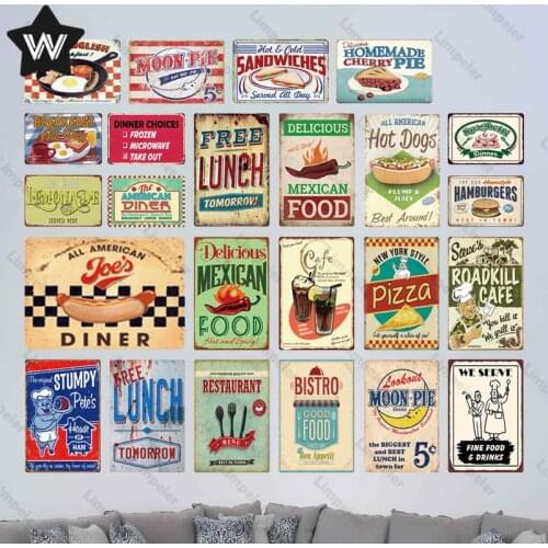 Pizza Metal Tin Sign Hot Dogs Wall Sticker Vintage Retro Shabby Metal Plaque Mexican Cuisine Tin Plate for Pizza Shop Club Decor