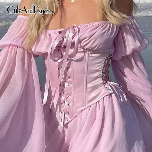 Lace-up Skinny Y2K Pink Cute Corset Tops Women Vintage Sexy Bodycon Girdles Streetwear Korean Hollow Out Camisole Cuteandpsycho