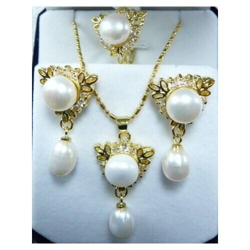 Wholesale noblest 12mm white shell pearl 18kgp pendant earring and ring(#7.8.9) jewelry
