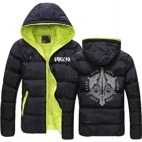 Autumn Winter Mens Odin Vikings Viking Berserker Fashion Down Warm Jacket Hoodies Slim Unisex Coats Sportwear Zipper Coat