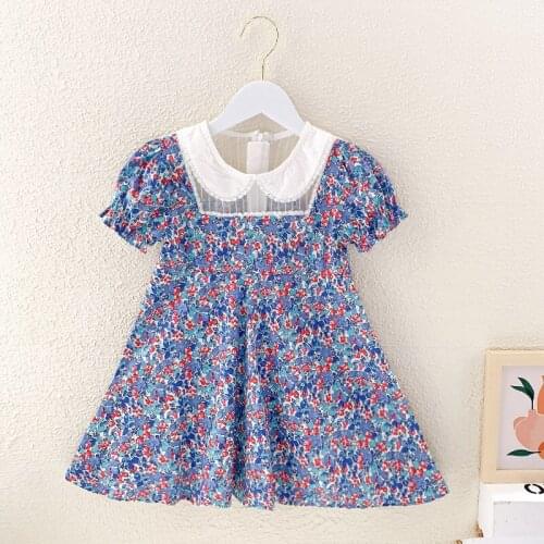 Girl Dress Children Clothes 2021 Summer Puff Sleeve Doll Collar Floral Dress Birthday Party Flower Girl Dresses 2 3 4 5 6 7Y