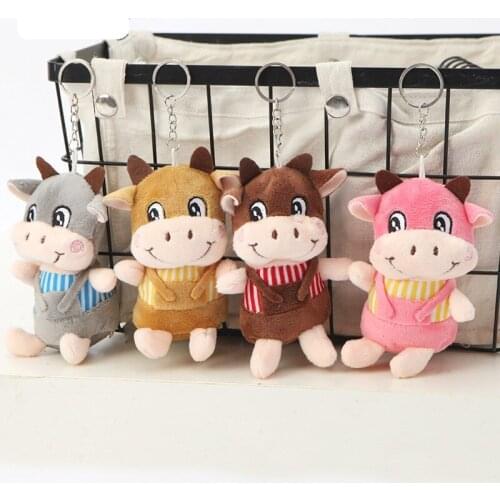 Mascot doll creative cartoon cow Wearing suspenders cute soft Keychain 12cm bag decoration cute Couples Pendant chirstmase gift