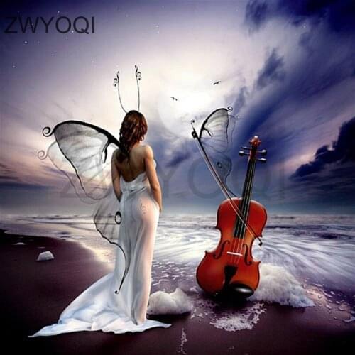 Full Square Diamond embroidery Cross stitch Woman wings violin DIY Diamond painting Full Round Diamond mosaic Woman wings violin