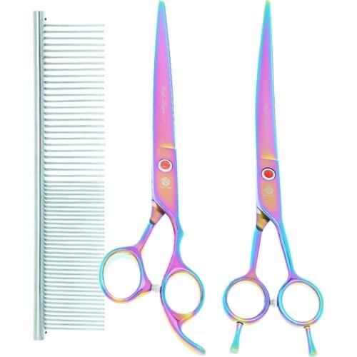 Purple Dragon 8 inch Professional Pet Grooming Scissors Japan Steel Curved Cutting Thinning Shears Cat Dog Haircut Tools B0052B