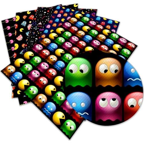 Game Character pac-man party Cartoon Printed Faux Leather Sheets Fabric Sheets for DIY Earrings, Hair Bow and Crafts 22X30 cm