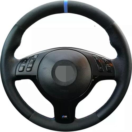 Hand-Stitched Soft Black Genuine Leather Black Suede Car Steering Wheel Cover For BMW E46 M3 E39 330i 540i 525i 530i 2001-2003