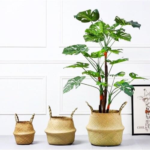 S/M/L Foldable Natural Seaweed Woven Storage Pot Garden Flower Vase Hanging Baskets Home Decor Planter home decor