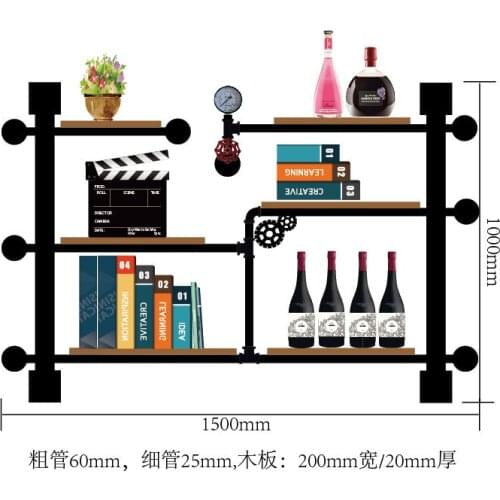 Retro Design Style Red Wine Rack/shelf Wall Decoration Wall Hanging Bookshelves/solid Wood, Water Pipe, Iron