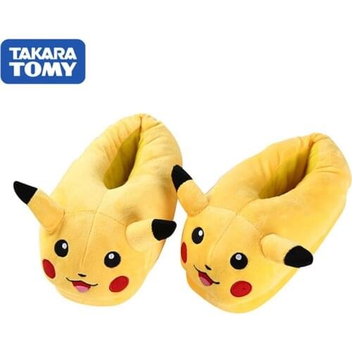 TAKARA TOMY Kawaii 1Pair Pokemon Cartoon Pikachu Plush Slippers Indoor Warm Winter Adult Shoes Anime for Gift Children Girls