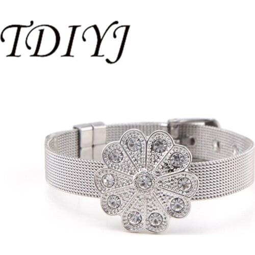 TDIYJ New Arrival Snowflake Stainless Steel DIY Big Charms Mesh Bracelet For Women Jewelry 1Set