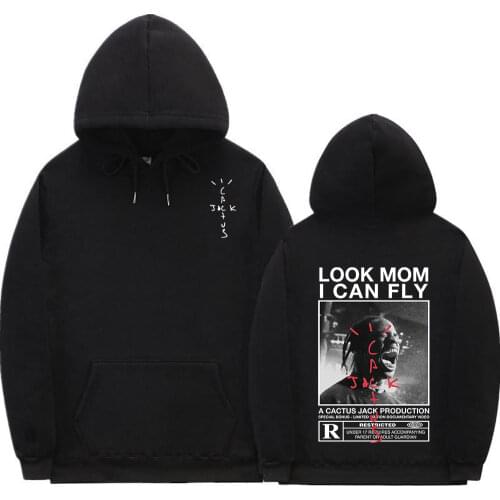Travis Scott Hoodie Cactus Jack Hoodie Look Mom I Can Fly Printing Hoodie Mens Hip Hop Pullover Sweatshi Black Hoodie Tops