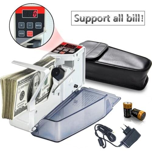 V40 Portable Mini Cash Count Money for Most Currency Note Bill Cash Counting Machine with Leather Bag Applicable To EU Plug