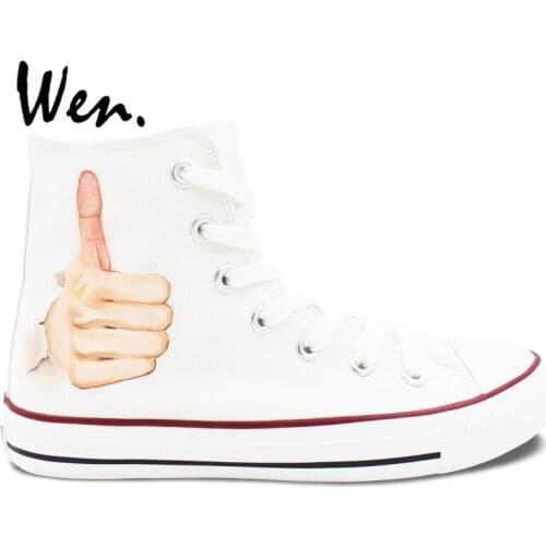 Wen Design Custom Hand Painted Shoes Original Hands Gesture Men Womens High Top Canvas Sneakers for Boys Girls