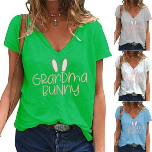 Easter Women Printed Summer V Neck Blouse Tee Short Sleeve Top Casual T-Shirt