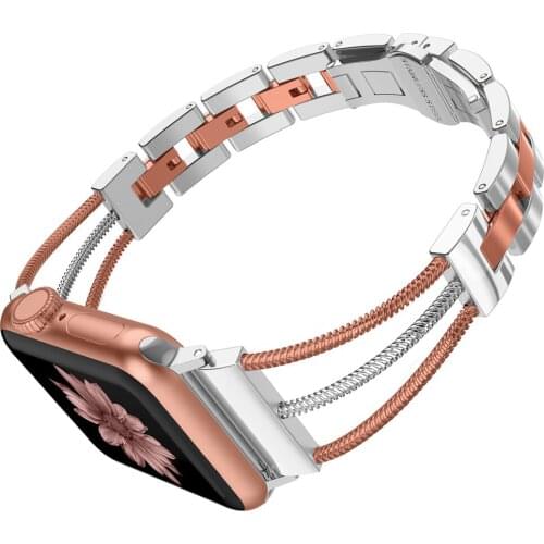 For Apple Watch Bands Three Line Cuff Women Stainless Steel Removal Links Strap with Jewelry Buckle for iwatch Series 5 4 3 2 1