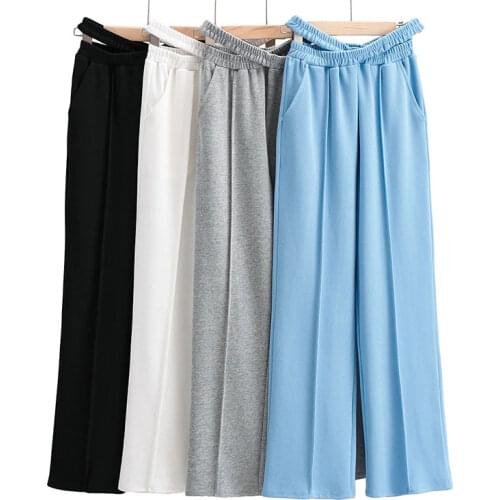 Nlzgmsj Za Women 2021 Fashion Spring Autumn Loose Wide Leg Pants Casual Elastic Higj Waist Women Trousers Pant 202106