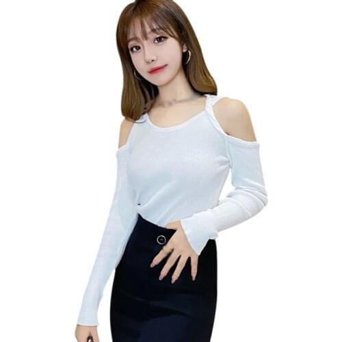 Women Off Shoulder Tops T Shirts Long Sleeve Short T-shirts For Women Clothing Fashion Black White Tops Tees New