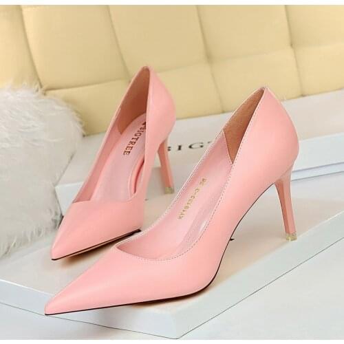 Heels Women Basic Pump 7.5CM Thin High Heels Fashion Wedding Shoes Women Super Heels Pu Spring And Autumn Stiletto Plus Size 41