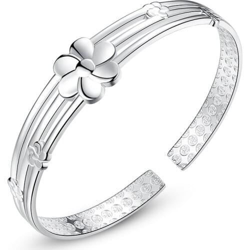 925 Sterling Silver Fashion Plum Flower Bangles for Women Girls Jewerly Birthday Gift Hot Sale Wholesale Drop Shipping