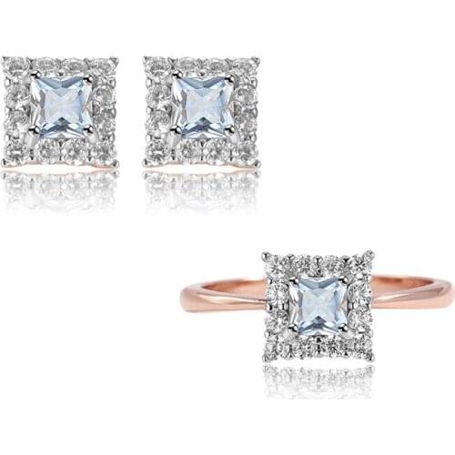 925 Sterling Silver Jewelry Sets For Women Gemstone Earrings Sky Blue Topaz Gift Engagement Promise Jewelry Rose Gold Plating