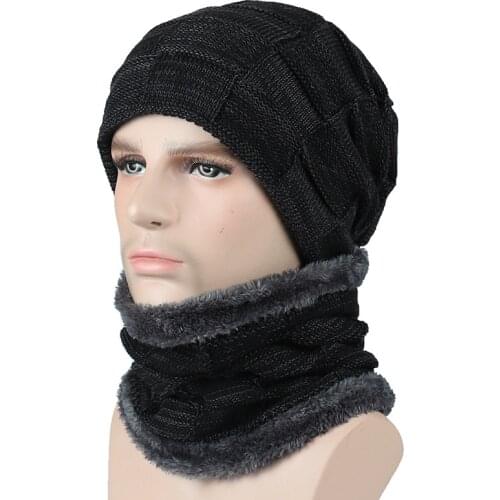 2019 Winter Beanie Caps Scarf Skullies Beanies For Men Women Knitted Wool Hat Warm Gorros Plaid Soild Womens Cap Male Bonnet