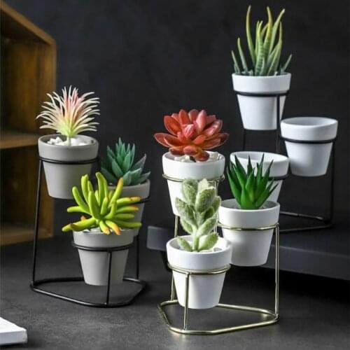 1 Set Mini Nordic Iron Art Vase Flower Pot Rack Plant Flowerpot Planter Office Desktop Cafe Home Decoration Flower Racks