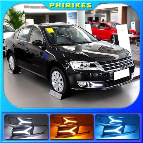 1 Pair For Volkswagen VW Lavida 2015-2017 with Yellow Trun Signal Light Blue Night Lamp LED DRL Daytime Running Light