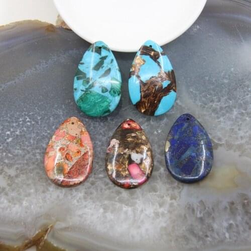 1pcs Teardrop Emperor Stone Slice Slab Pendant,Drop shape Imperial Jaspers Top Drilled Necklace For DIY Jewelry Make Accessories