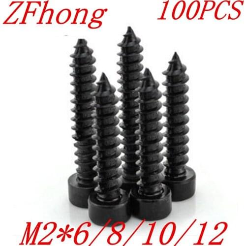 100pcs free shipping M2*6/8/10/12 Carbon Steel With Black Hexagon Socket Cap Head self tapping screw Model Screw
