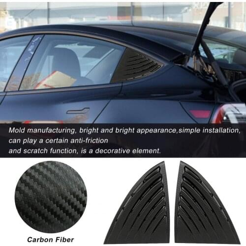 2Pcs Car Paint Decal Rear Tail Spoiler Stickers Carbon Fiber Triangle Wing Window Bezel Trims for Tesla Model 3 2019 2020 2021
