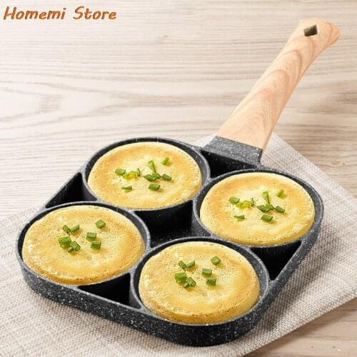 4 Hole Frying Pan Thickened Omelet Pan Non-stick Egg Pancake Steak Hamburger Pan Cooking Pans Breakfast Maker Cookware