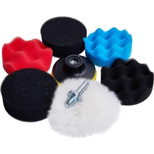 7pcs/Set Car Polish Pad Sponge Buffing & Polishing Pad For Auto Polishing Waxing Car Polisher & Drill Adaptor M10 Power Tools