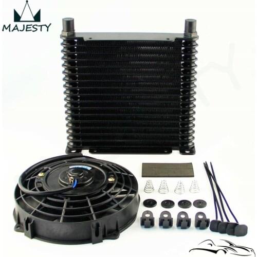 8-AN 32MM 15 ROW ENGINE RACING COATED ALUMINUM OIL COOLER+7" Electric Fan Kit