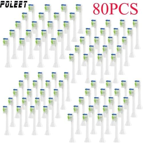 Poleet 80PCS Electric Toothbrush Replacement Heads YH729 Fits For Philips HX3 HX6 HX9 Series Toothbrush Head P-HX-6064 HX6064