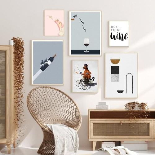 Abstract Nordic Posters Swim Wine Glass Canvas Painting Print Wall Art Pictures Minimalist Living Room Modern Home Decoration