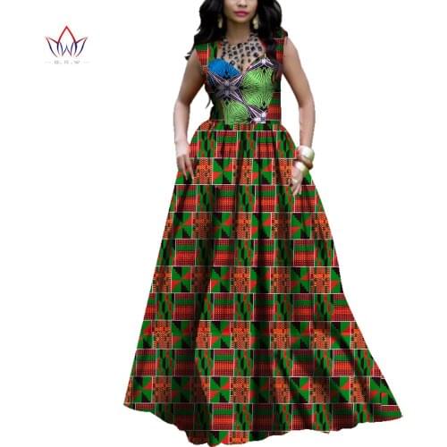 African Dresses for Women African Print Clothing Vestido Plus Size Long Ankara Dresses Deep V-Neck Africa Clothes WY4251